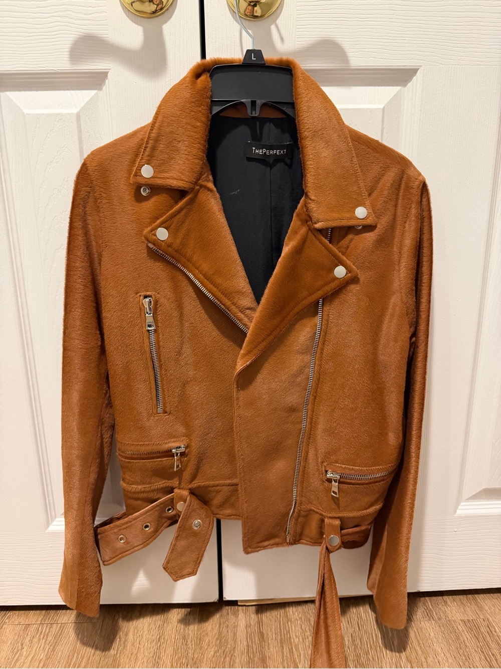 THEPERFEXT Women's Cognac Biker Jacket